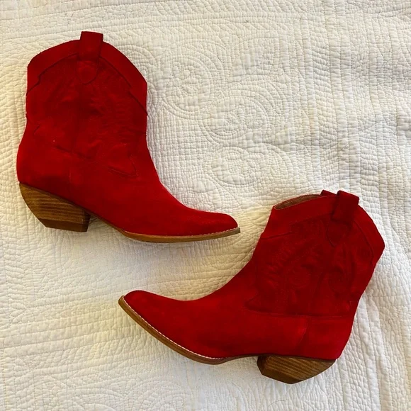 Free People x Jeffrey Campbell Red Suede Calvera Western Boots Sz 40 - Picture 3 of 9